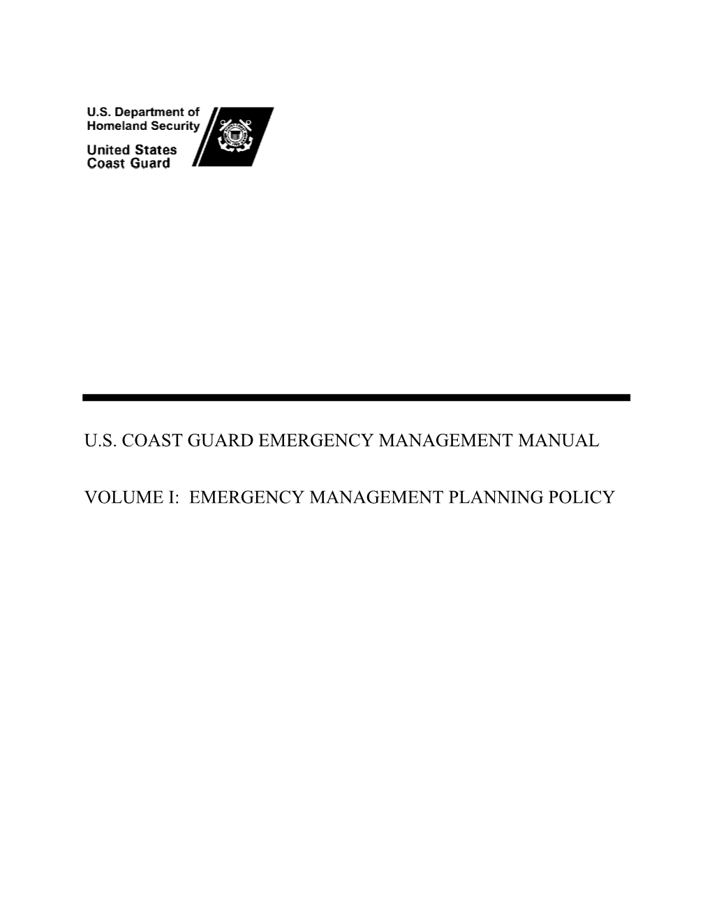 Us Coast Guard Emergency Management Manual, Volume I