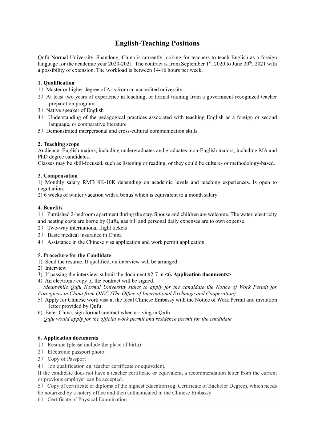 English Teaching Position