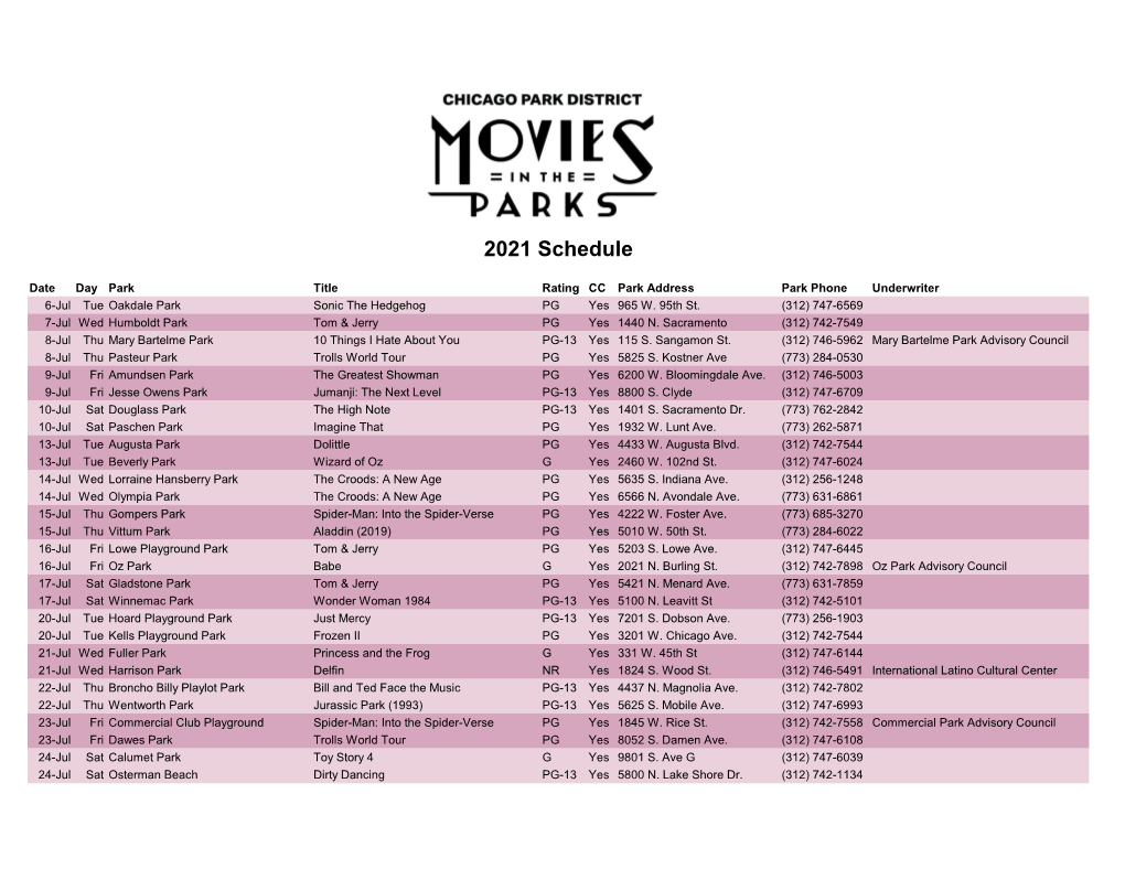 2021 Schedule