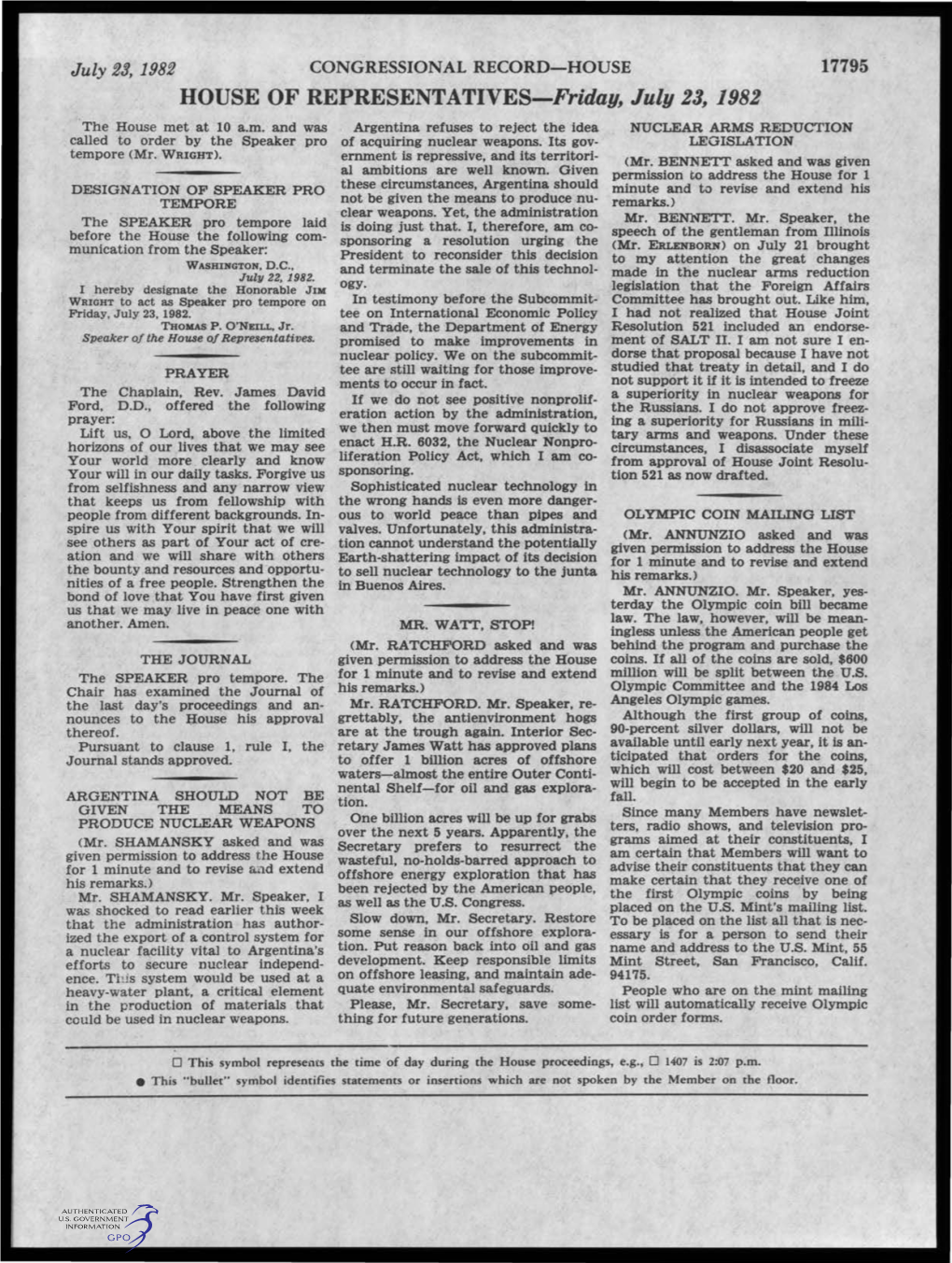 July 23, 1982 CONGRESSIONAL RECORD-HOUSE 17795 HOUSE of REPRESENTATIVES-Friday, July 23, 1982 the House Met at 10 A.M