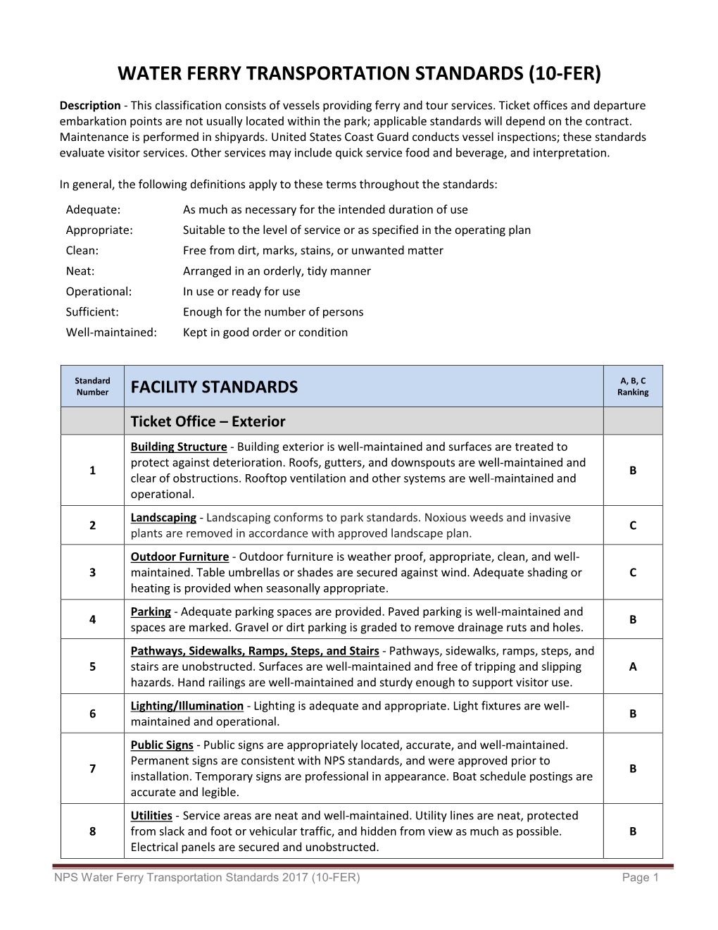 Water Ferry Transportation Standards (10-Fer)