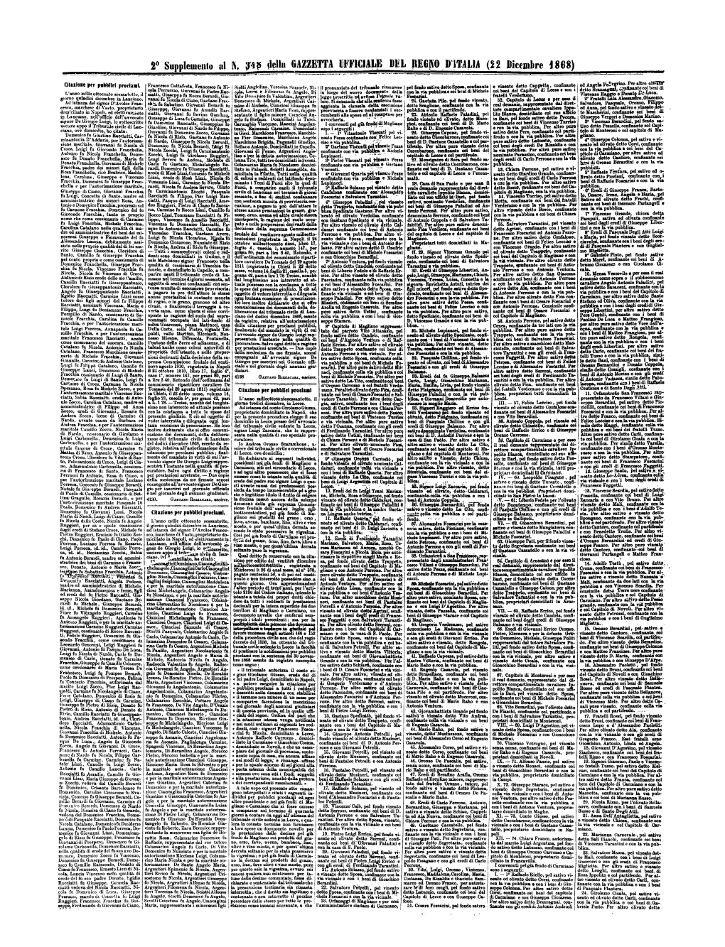 Gazzetta Ufficiale Del Regno D'italia N. 348 Del 22 Dicembre 1868