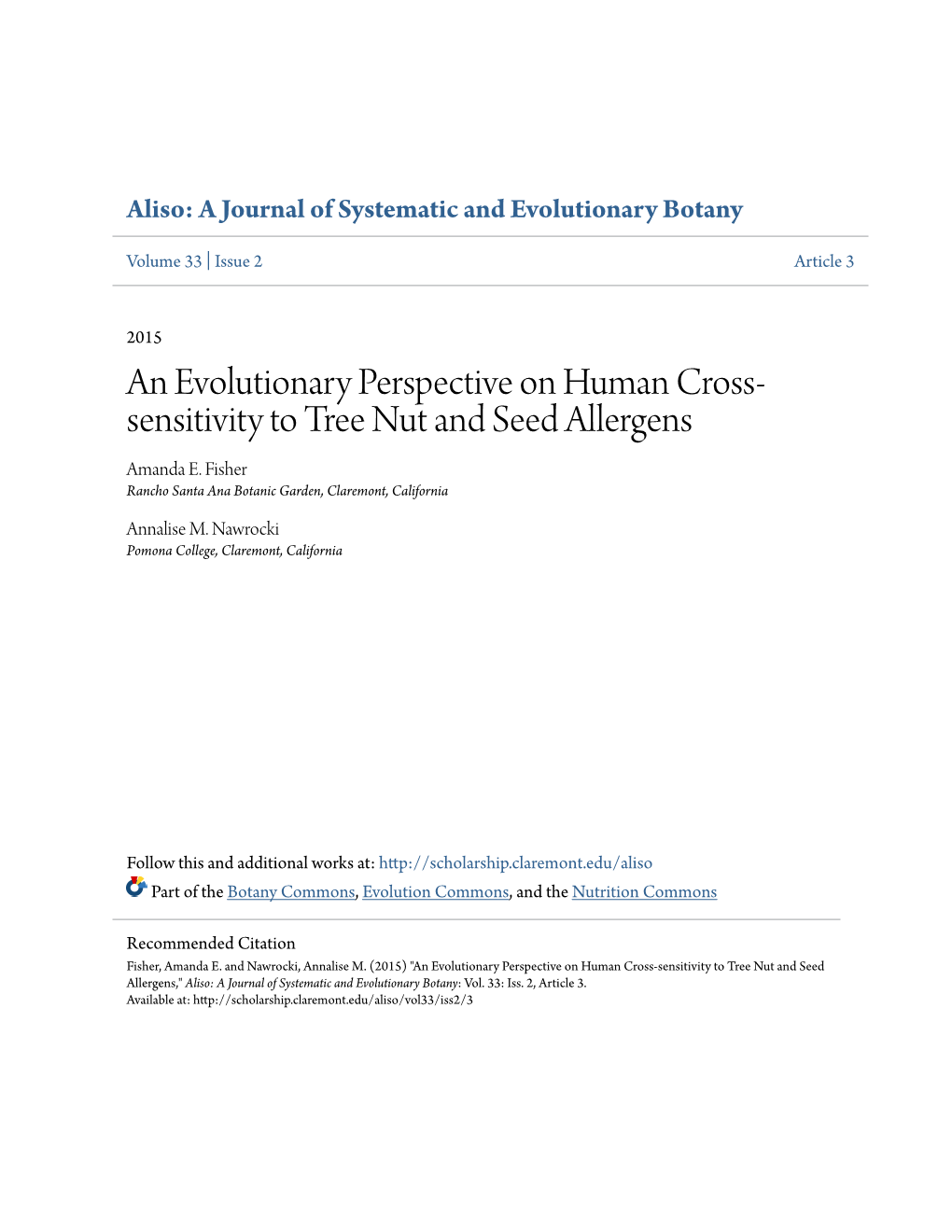 An Evolutionary Perspective on Human Cross-Sensitivity to Tree Nut and Seed Allergens,