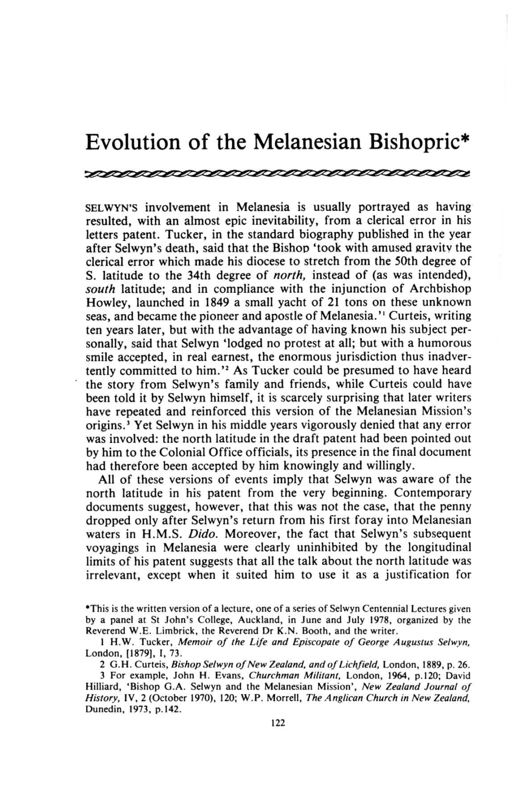 Evolution of the Melanesian Bishopric*
