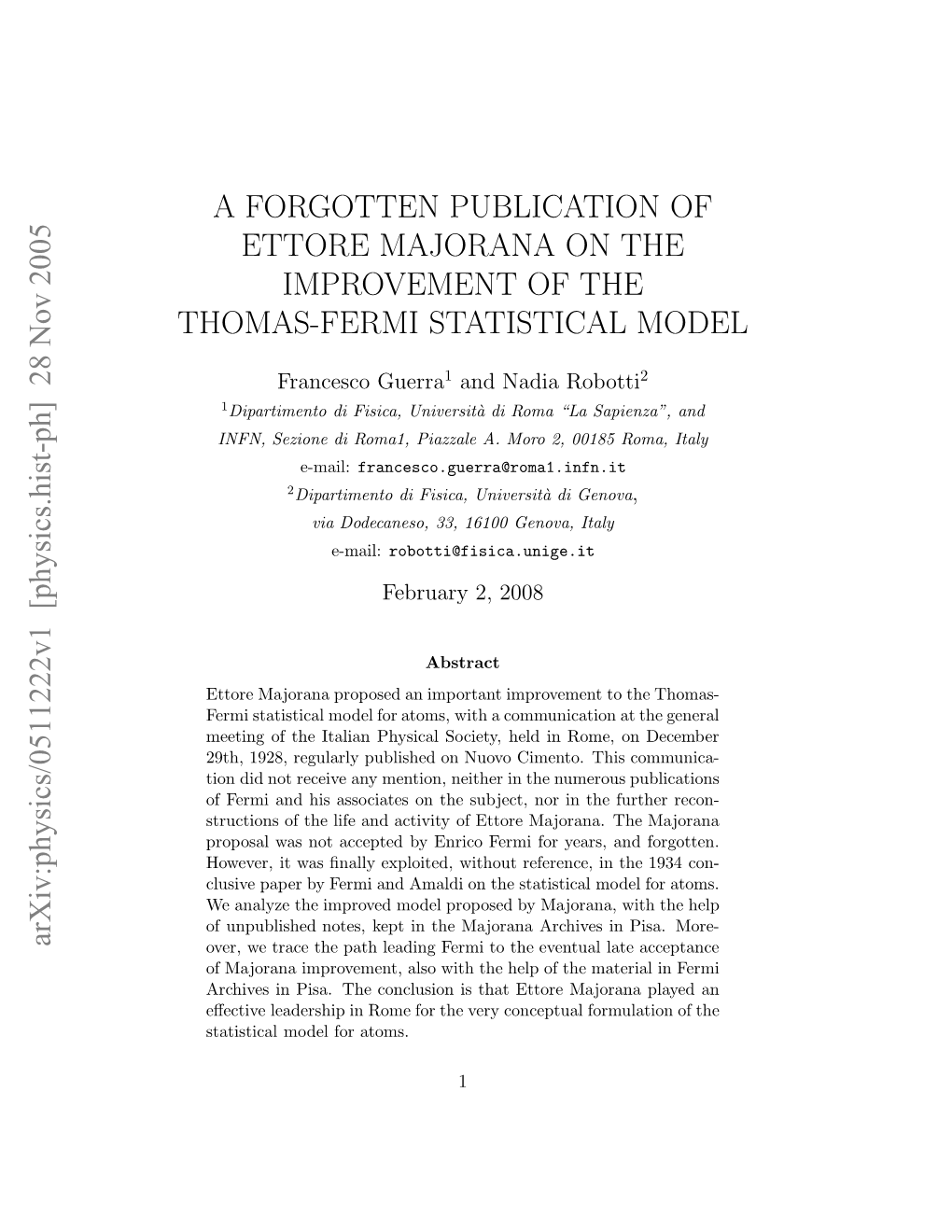 A Forgotten Publication of Ettore Majorana on the Improvement Of