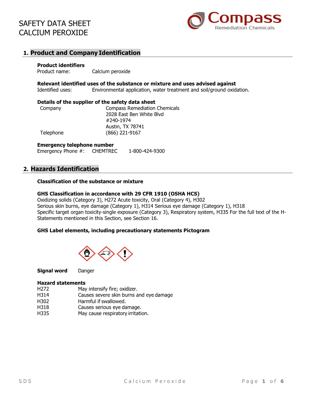 Safety Data Sheet Calcium Peroxide