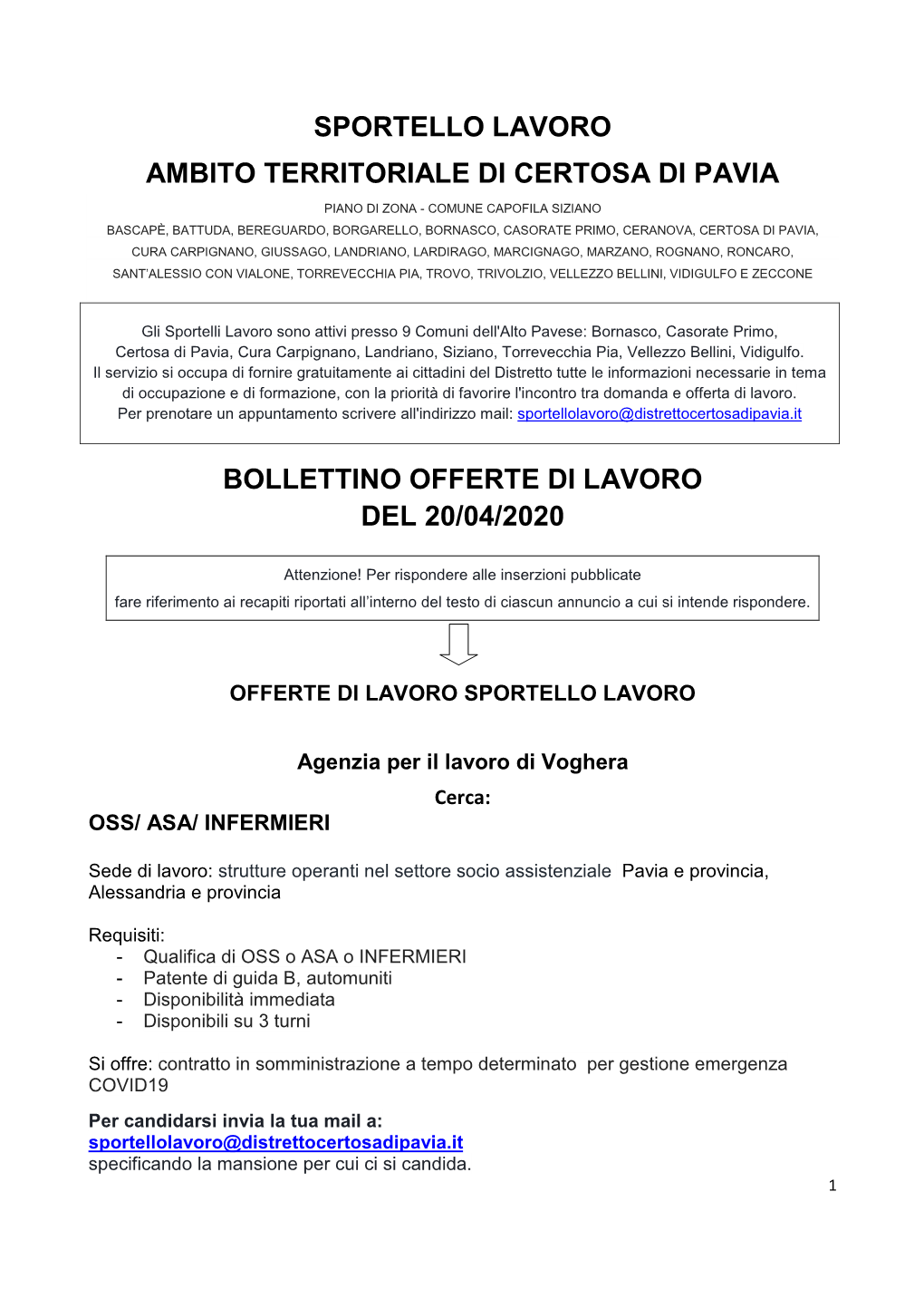 Bollettino Lavoro 20.04.2020