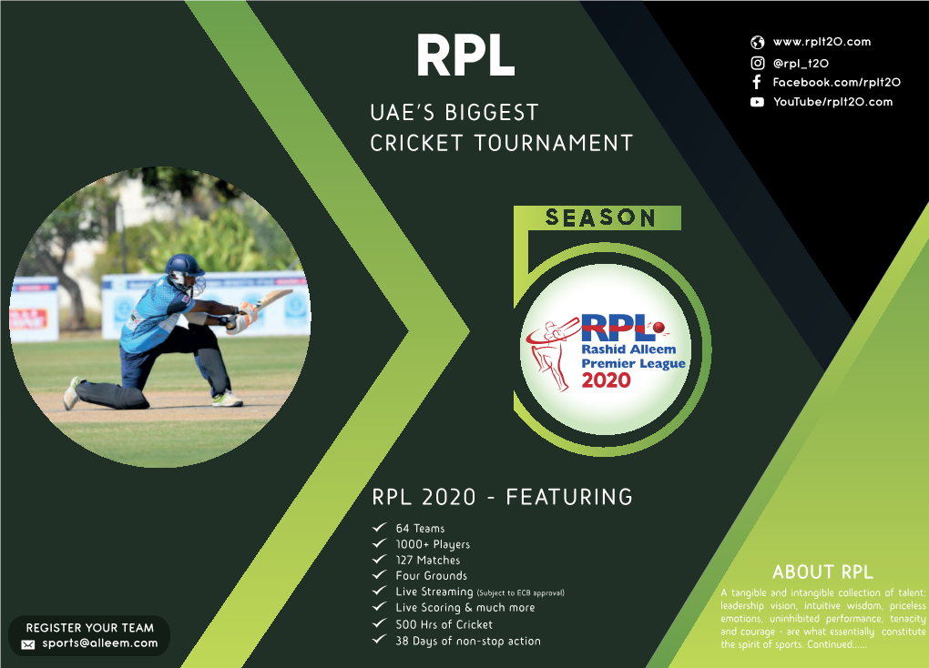 Uae's Biggest Cricket Tournament Rpl 2020