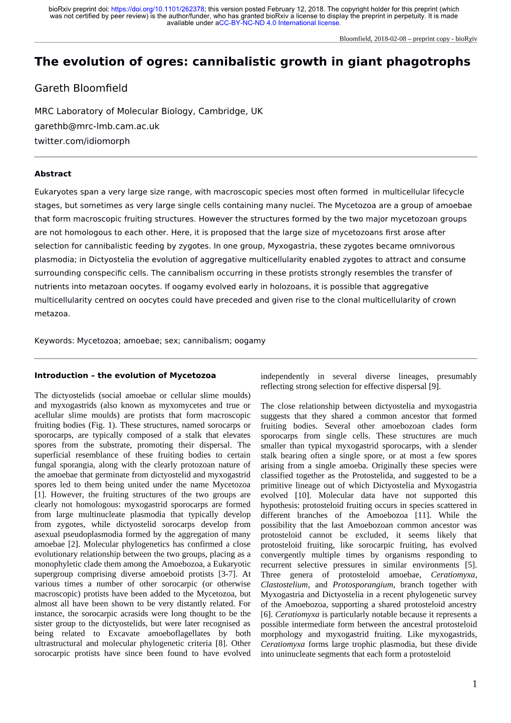 The Evolution of Ogres: Cannibalistic Growth in Giant Phagotrophs