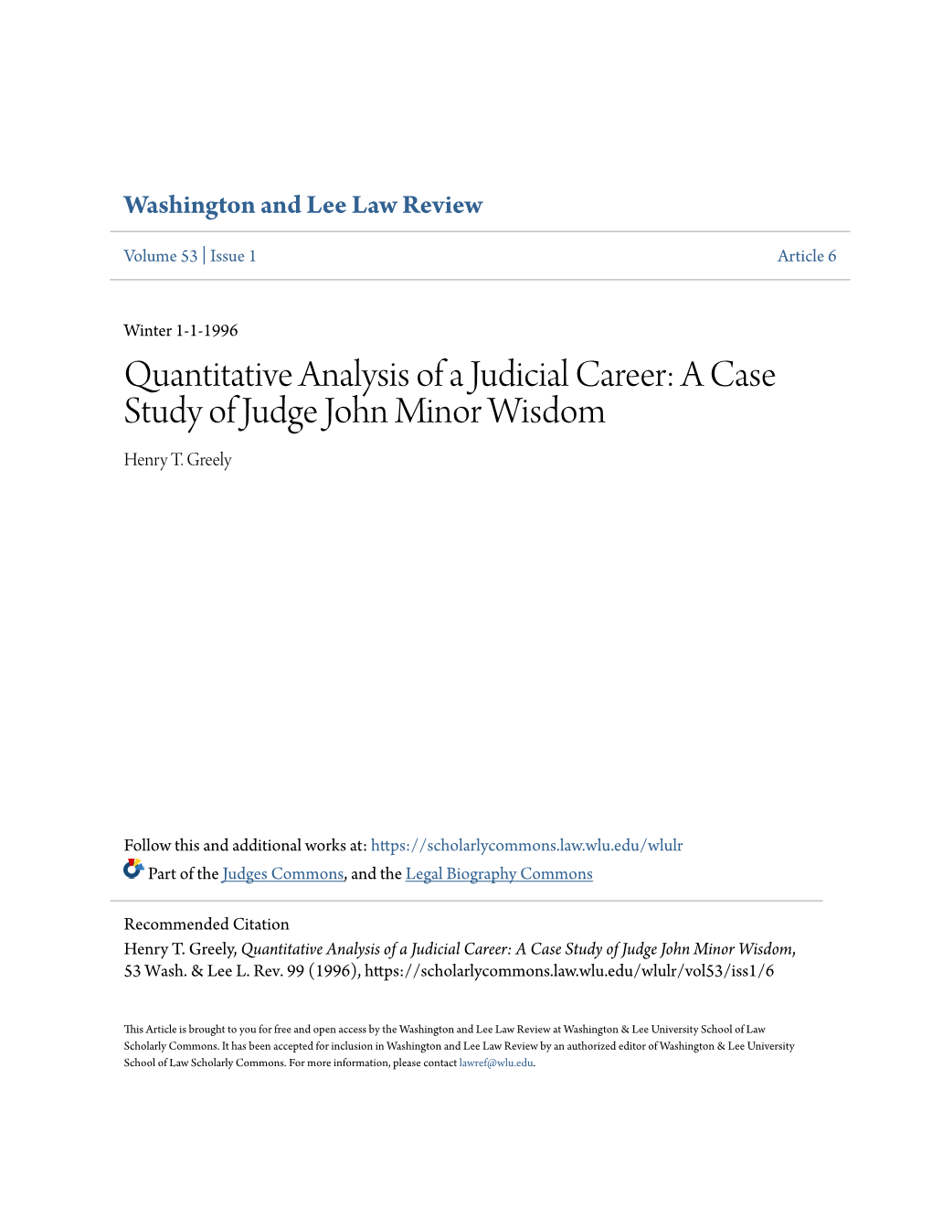 A Case Study of Judge John Minor Wisdom Henry T