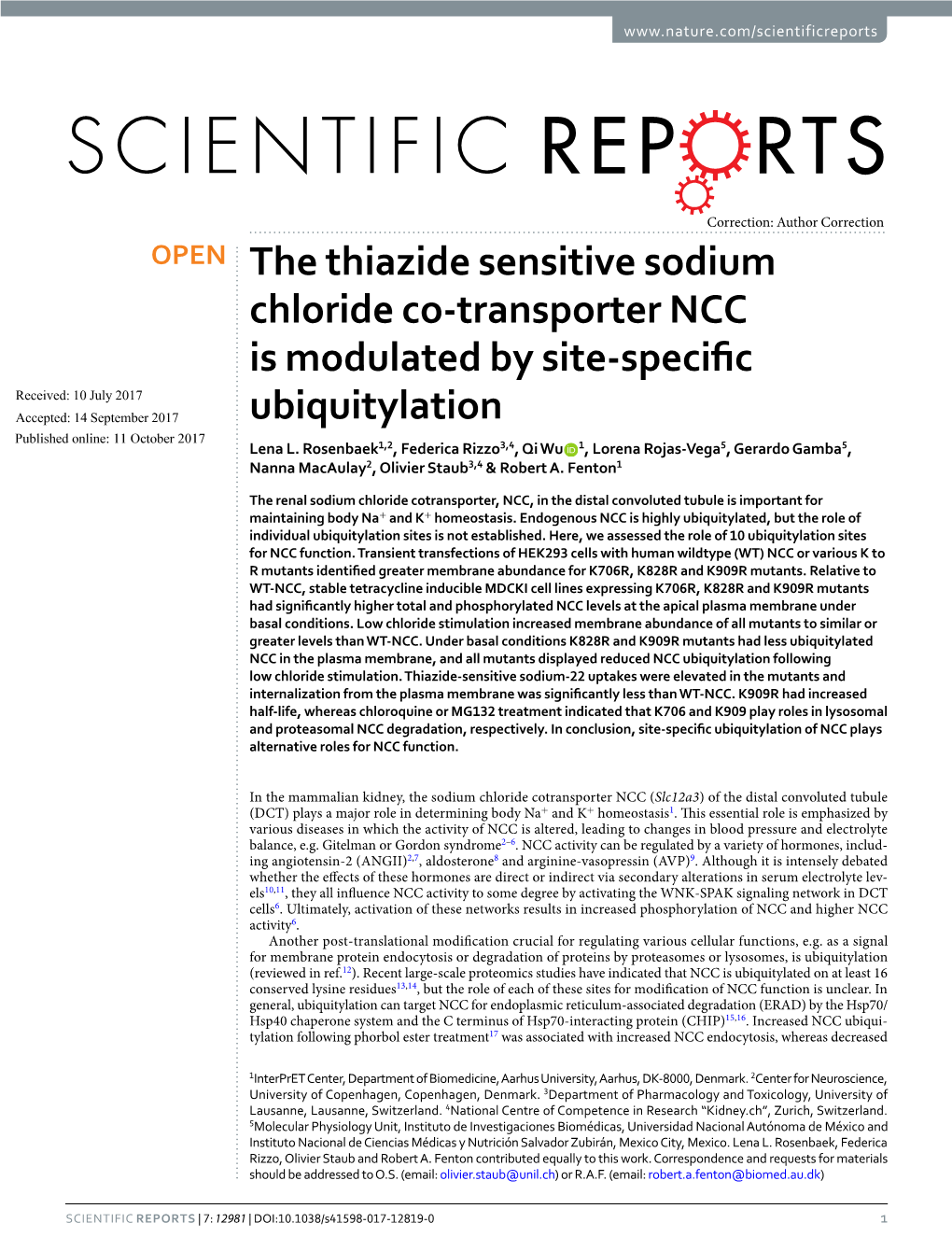 The Thiazide Sensitive Sodium Chloride Co-Transporter NCC Is Modulated