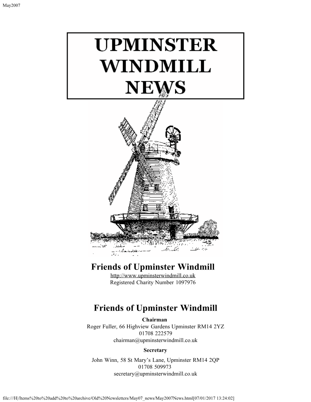 Friends of Upminster Windmill Registered Charity Number 1097976