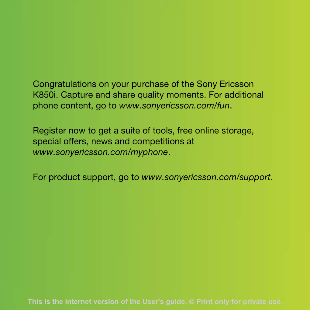 Sony Ericsson K850i Manual