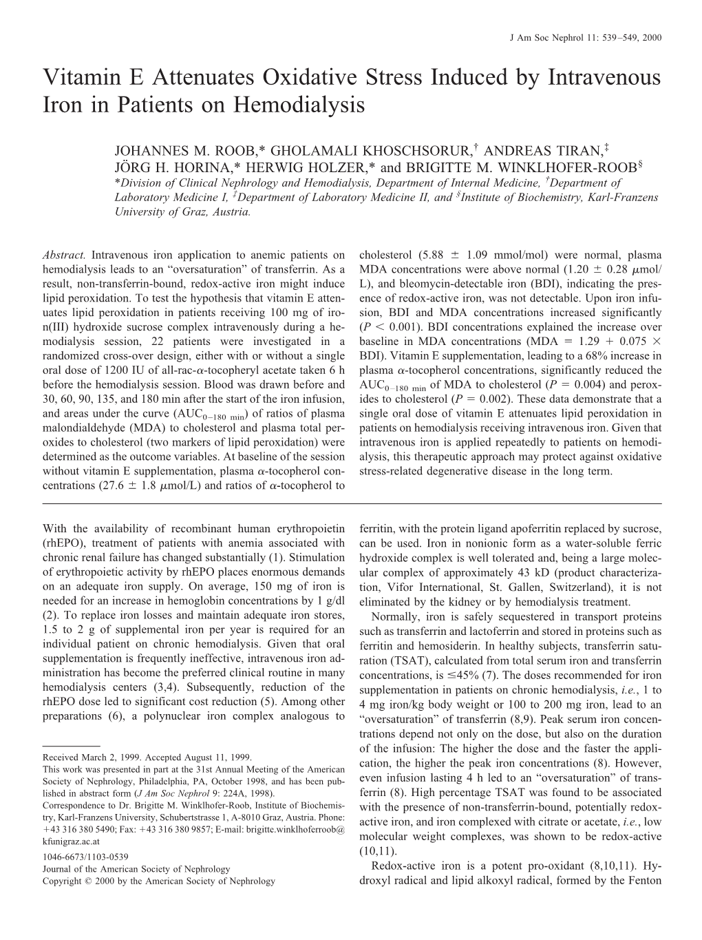 Vitamin E Attenuates Oxidative Stress Induced by Intravenous Iron in Patients on Hemodialysis