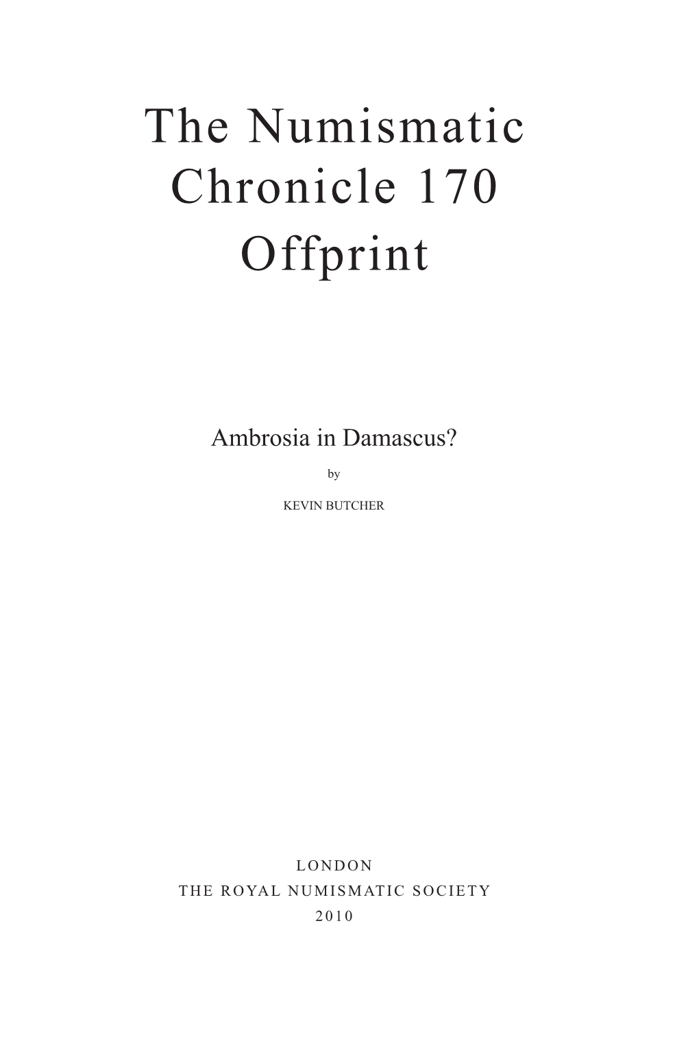 The Numismatic Chronicle 170 Offprint