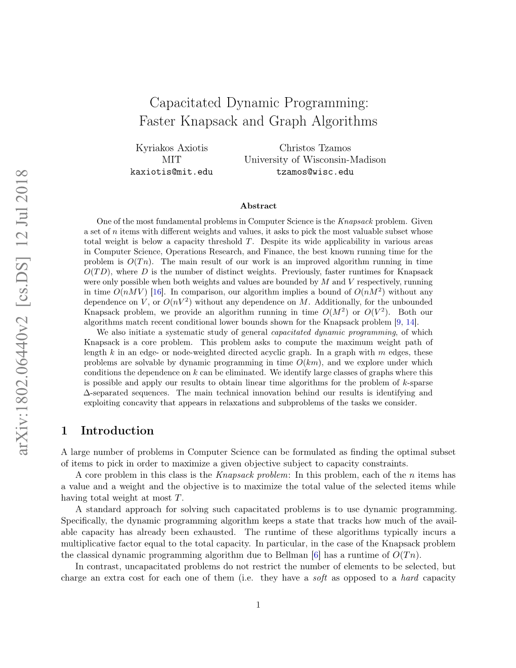 Capacitated Dynamic Programming: Faster Knapsack and Graph