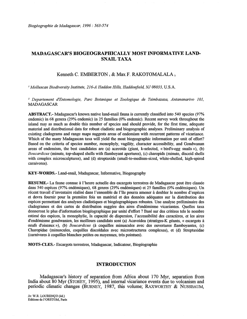 Madagascar's Biogeographically Most Informative Land-Snail Taxa