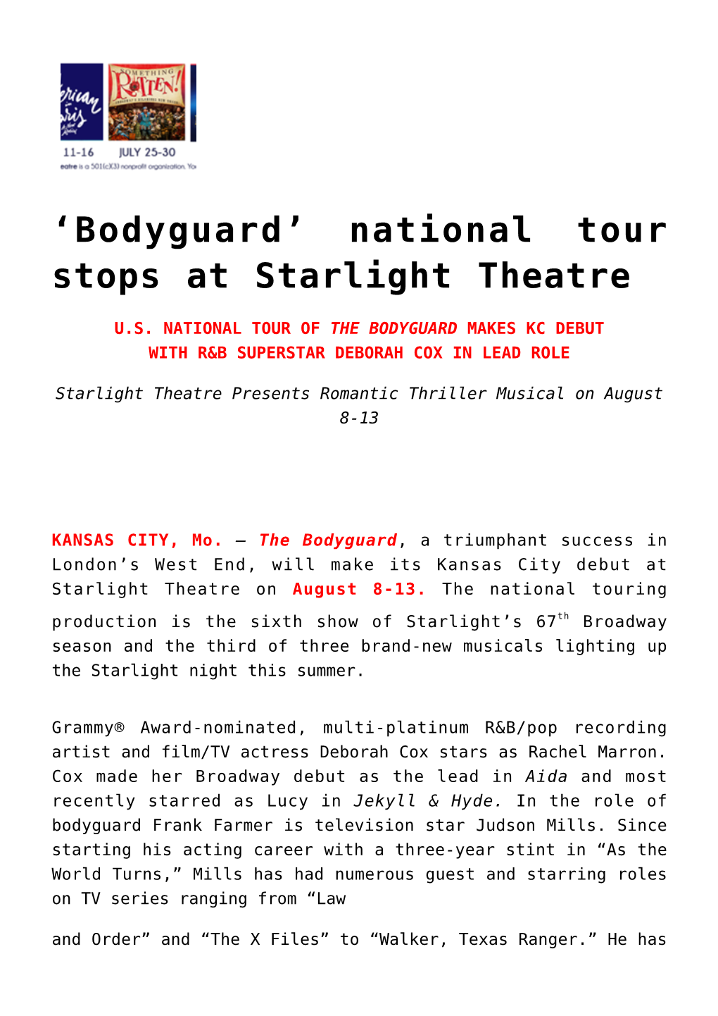 National Tour Stops at Starlight Theatre