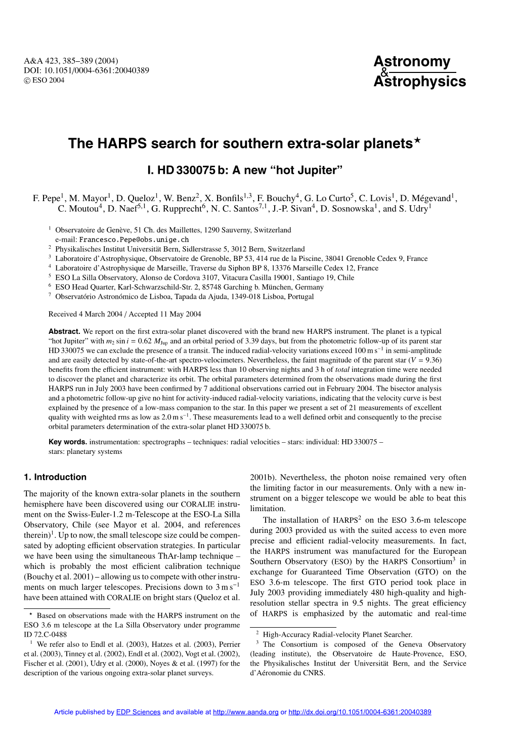 The HARPS Search for Southern Extra-Solar Planets