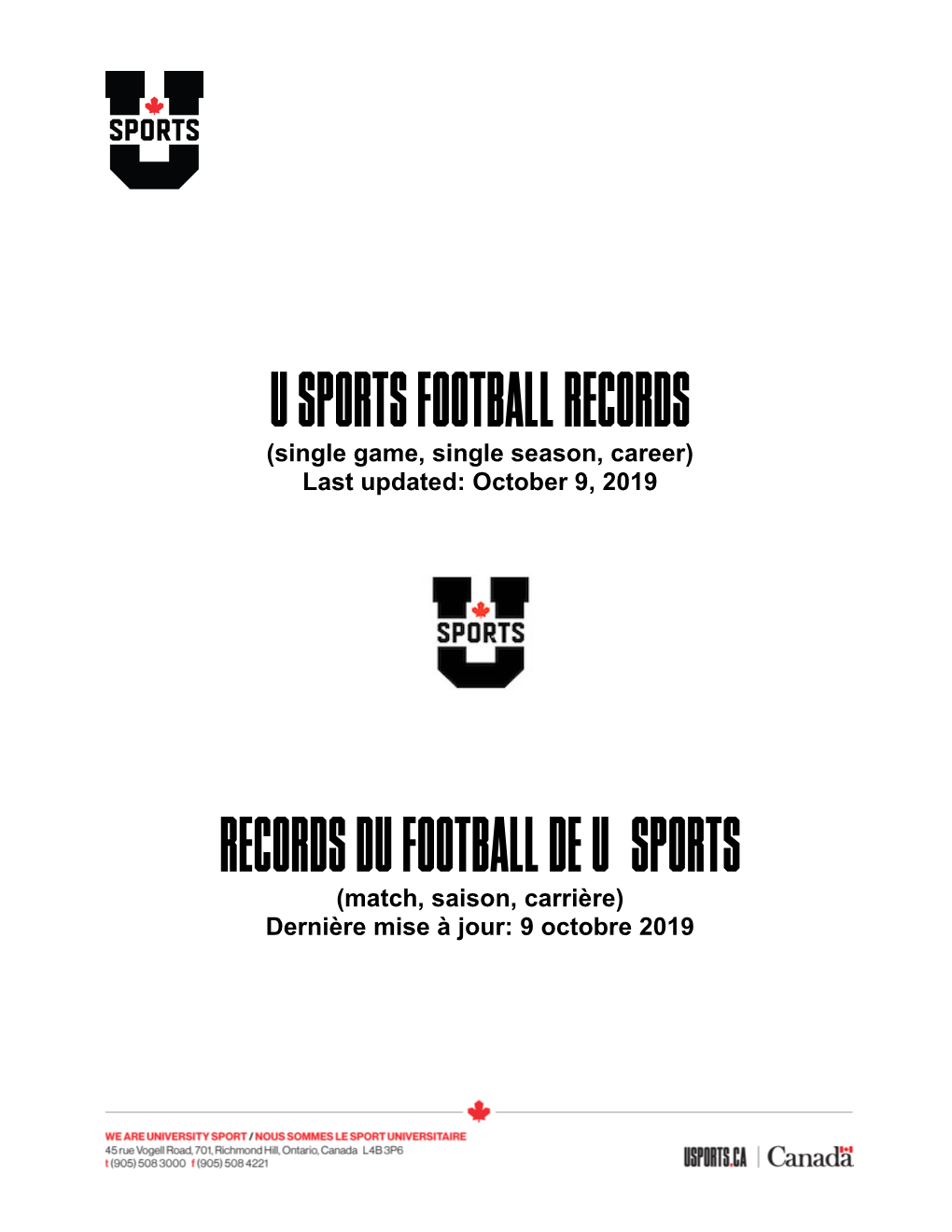 U SPORTS Football RECORDS RECORDS DU Football DE U