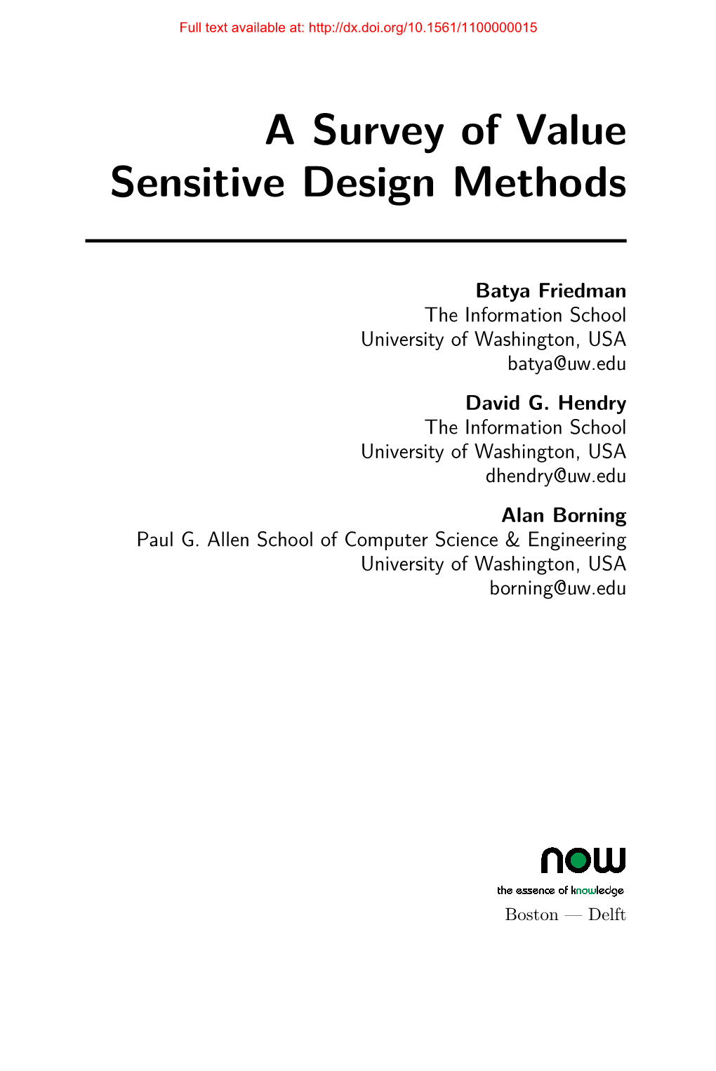 A Survey of Value Sensitive Design Methods