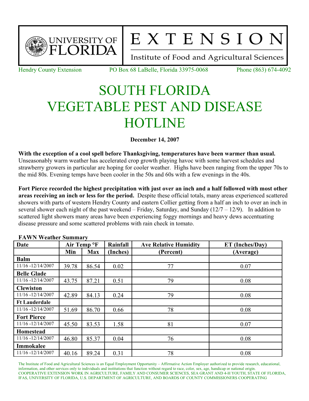 Hendry County Extension PO Box 68 Labelle, Florida 33975-0068 Phone (863) 674-4092 s3