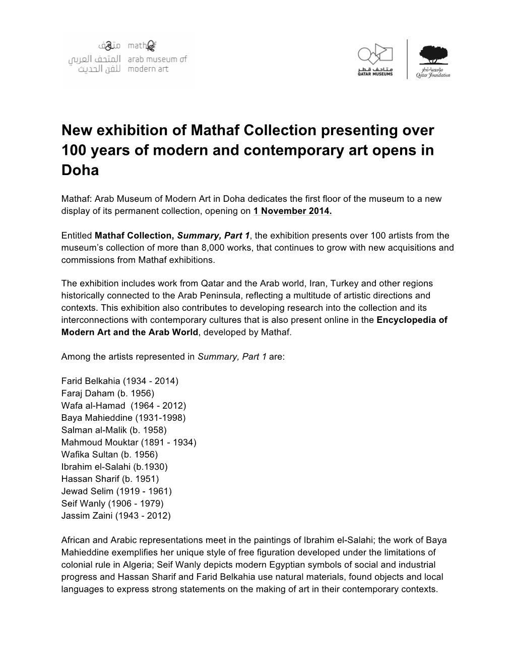 New Exhibition of Mathaf Collection Presenting Over 100 Years of Modern and Contemporary Art Opens in Doha