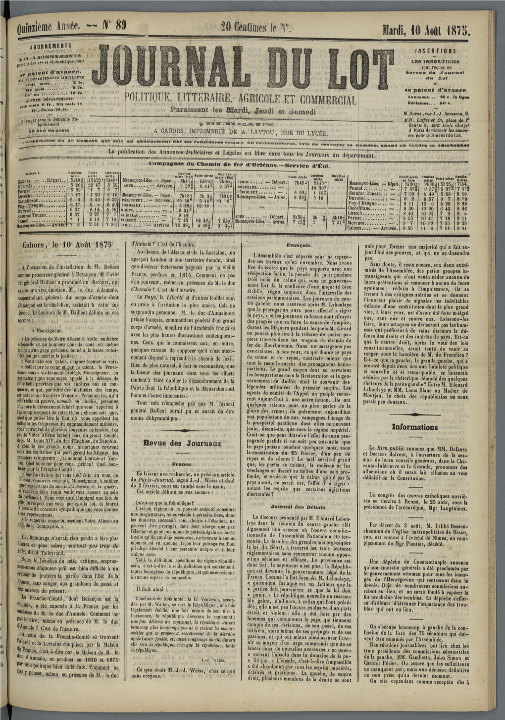 R 80 •20 Cci in Es Le Hardi, 10 Août 1875