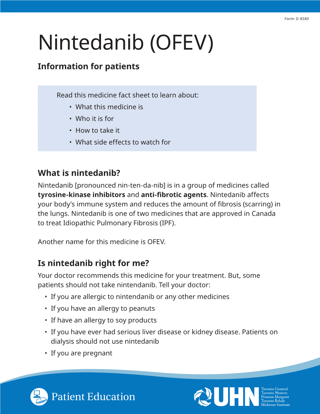 Nintedanib (OFEV) Information for Patients