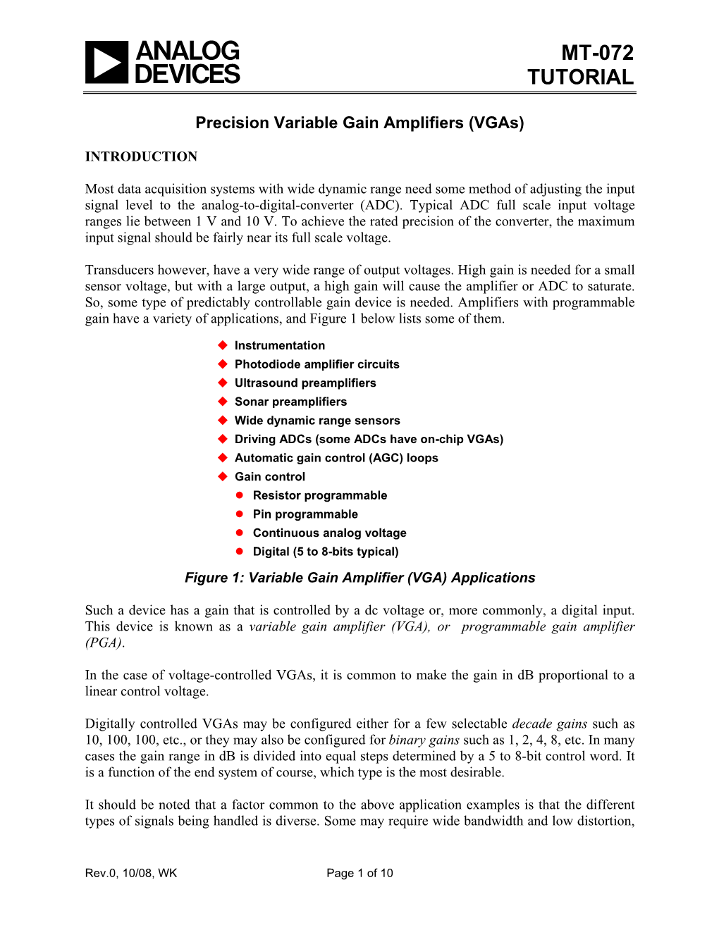 MT-072: Precision Variable Gain Amplifiers (Vgas)