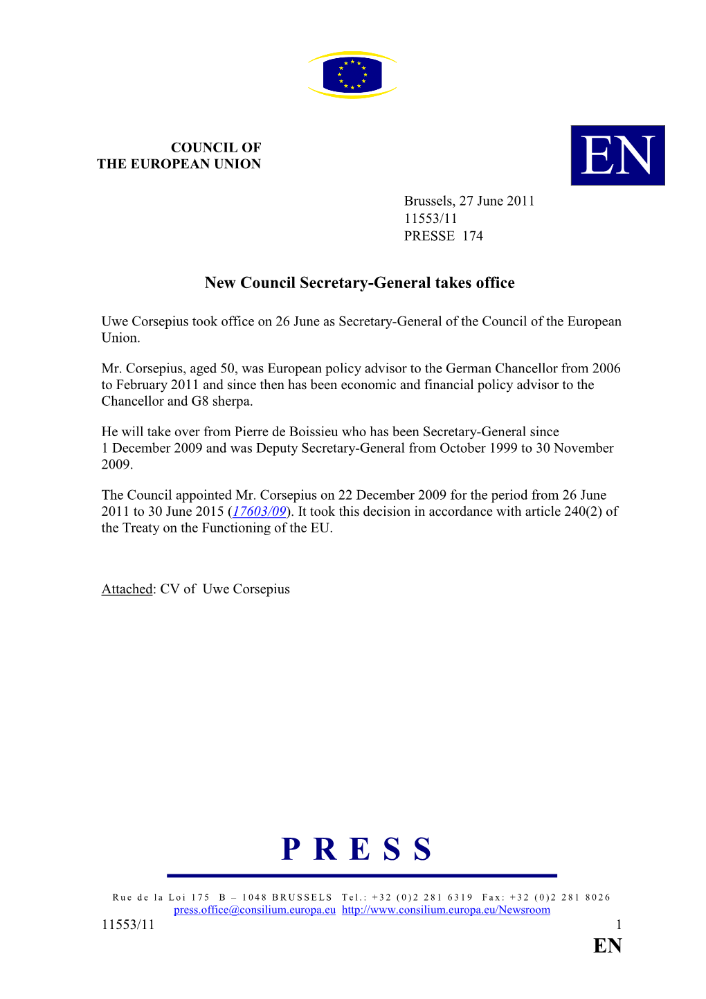 New Council Secretary-General Takes Office