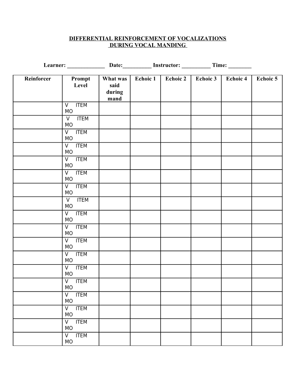 Differential Reinforcement of Vocalizations