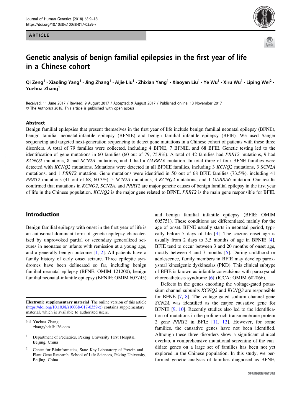 Genetic Analysis of Benign Familial Epilepsies in the First Year of Life in A