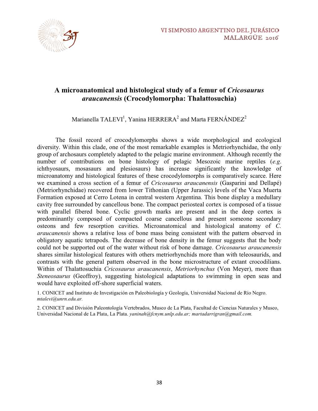 A Microanatomical and Histological Study of a Femur of Cricosaurus Araucanensis (Crocodylomorpha: Thalattosuchia)