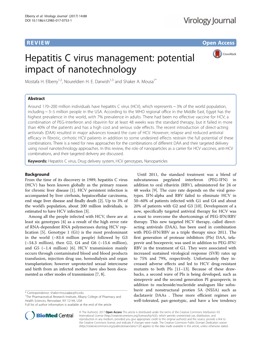 Hepatitis C Virus Management: Potential Impact of Nanotechnology Mostafa H