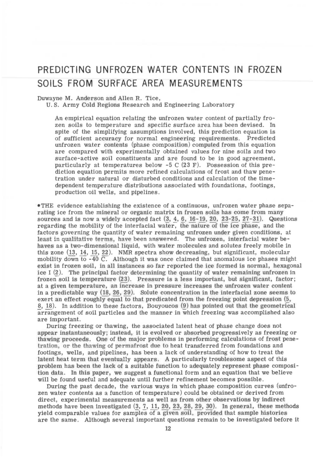 Predicting Unfrozen Water Contents in Frozen Soils from Surface Area Measurements