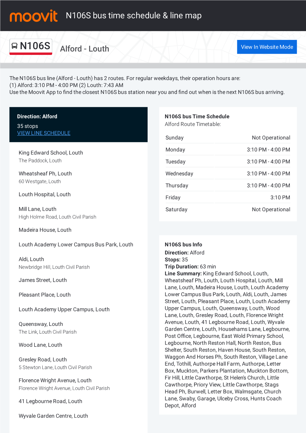 N106S Bus Time Schedule & Line Route