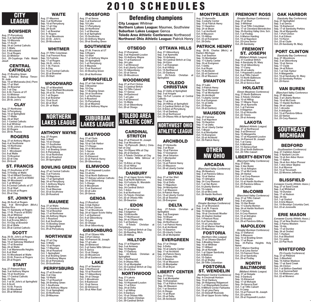 2010 League Schedules