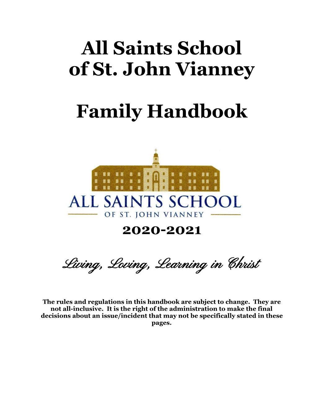 All Saints Family Handbook 2020