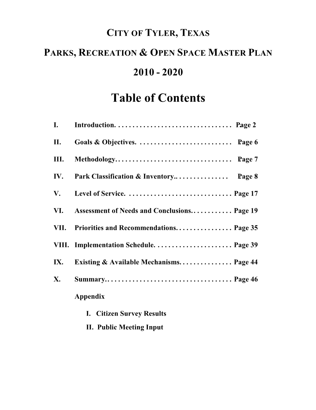 City of Tyler Parks & Open Space Master Plan