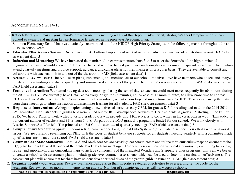 Goal 1, Strategy 1: Common Core State Standards