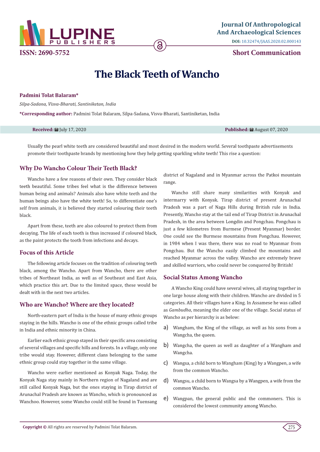 The Black Teeth of Wancho