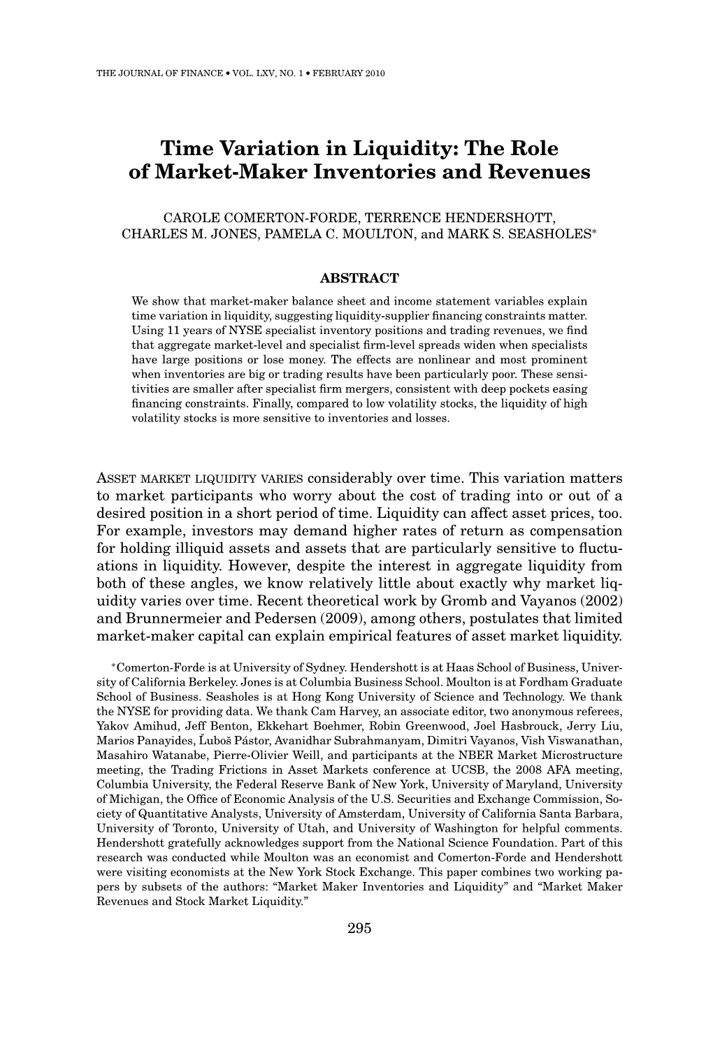 Time Variation in Liquidity: the Role of Market-Maker Inventories and Revenues