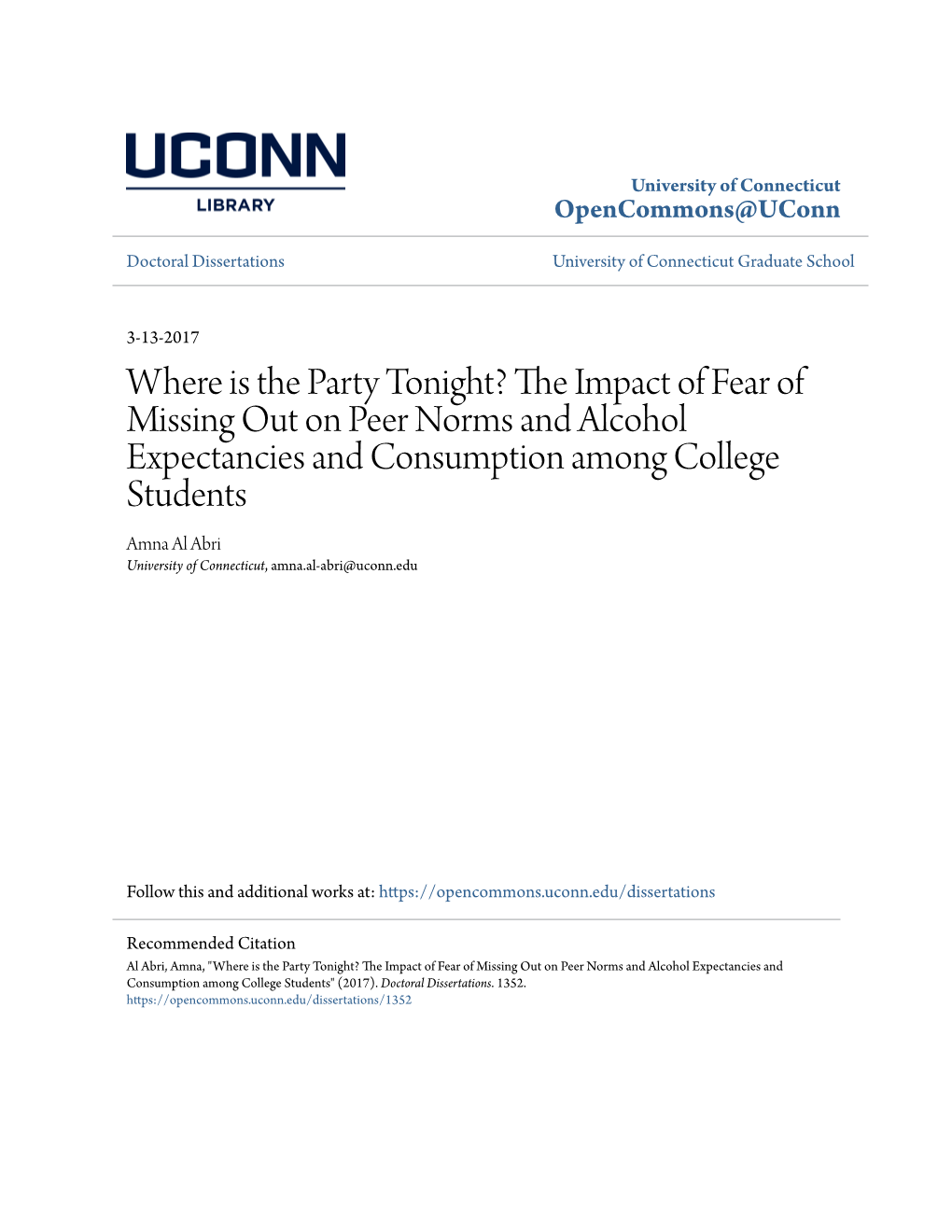 Where Is the Party Tonight? the Impact of Fear of Missing out on Peer Norms and Alcohol