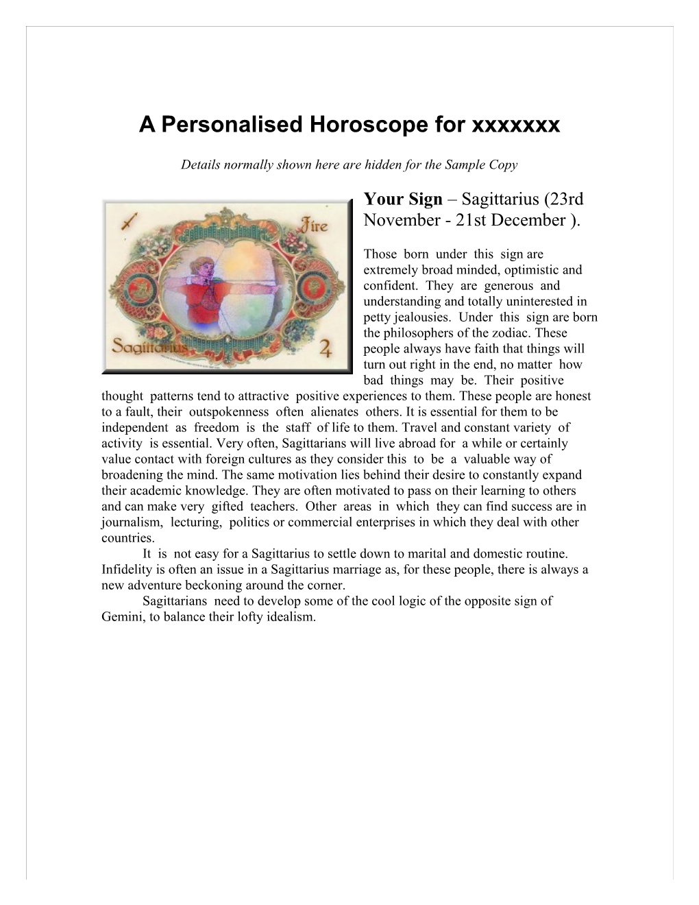 A Personalised Horoscope for Xxxxxxx