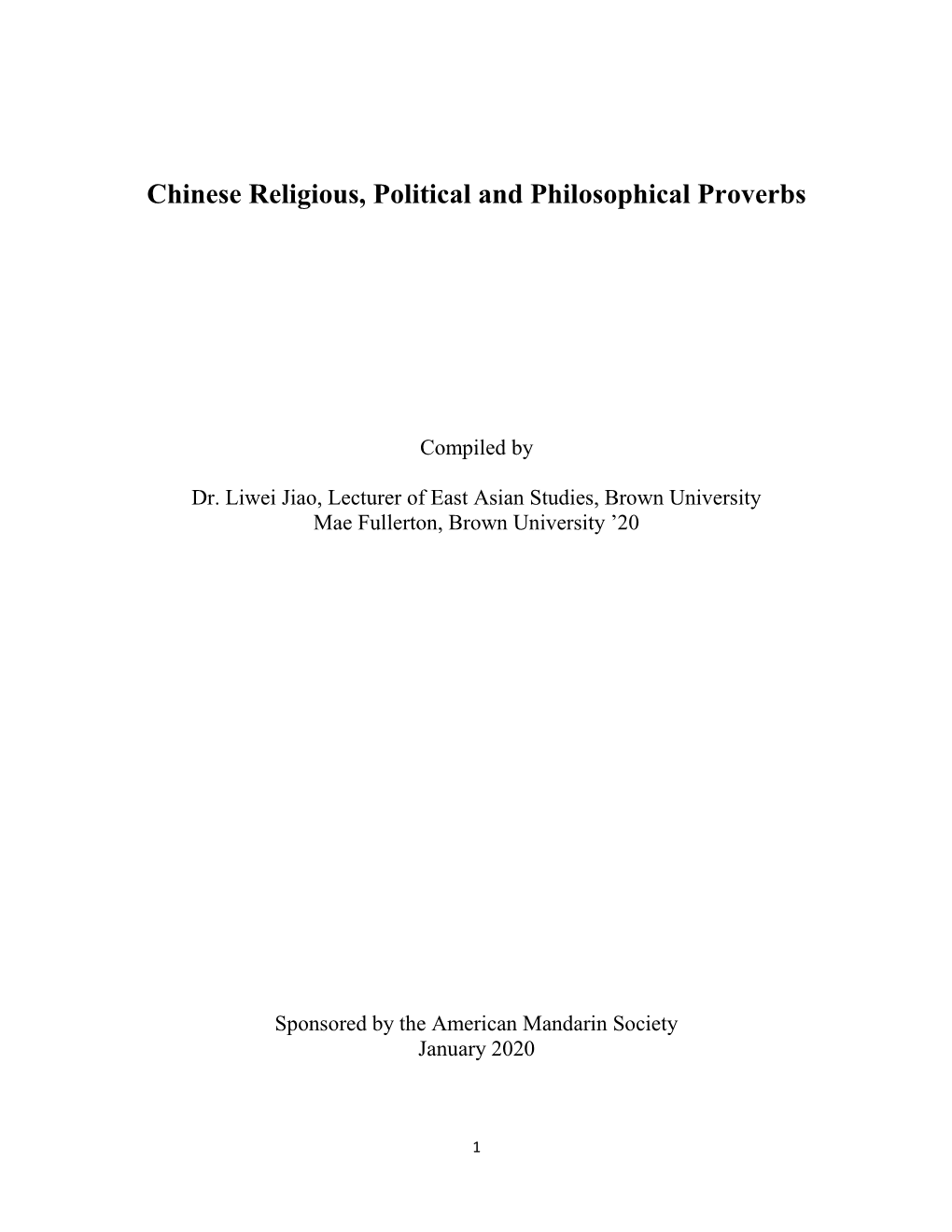 Chinese Religious, Political and Philosophical Proverbs