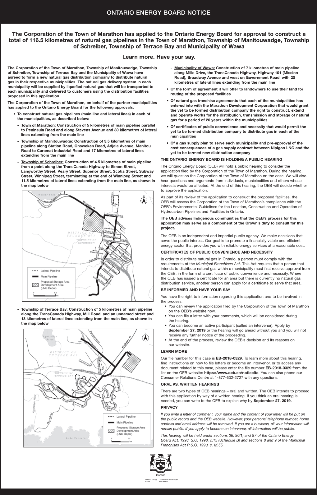 Ontario Energy Board Notice