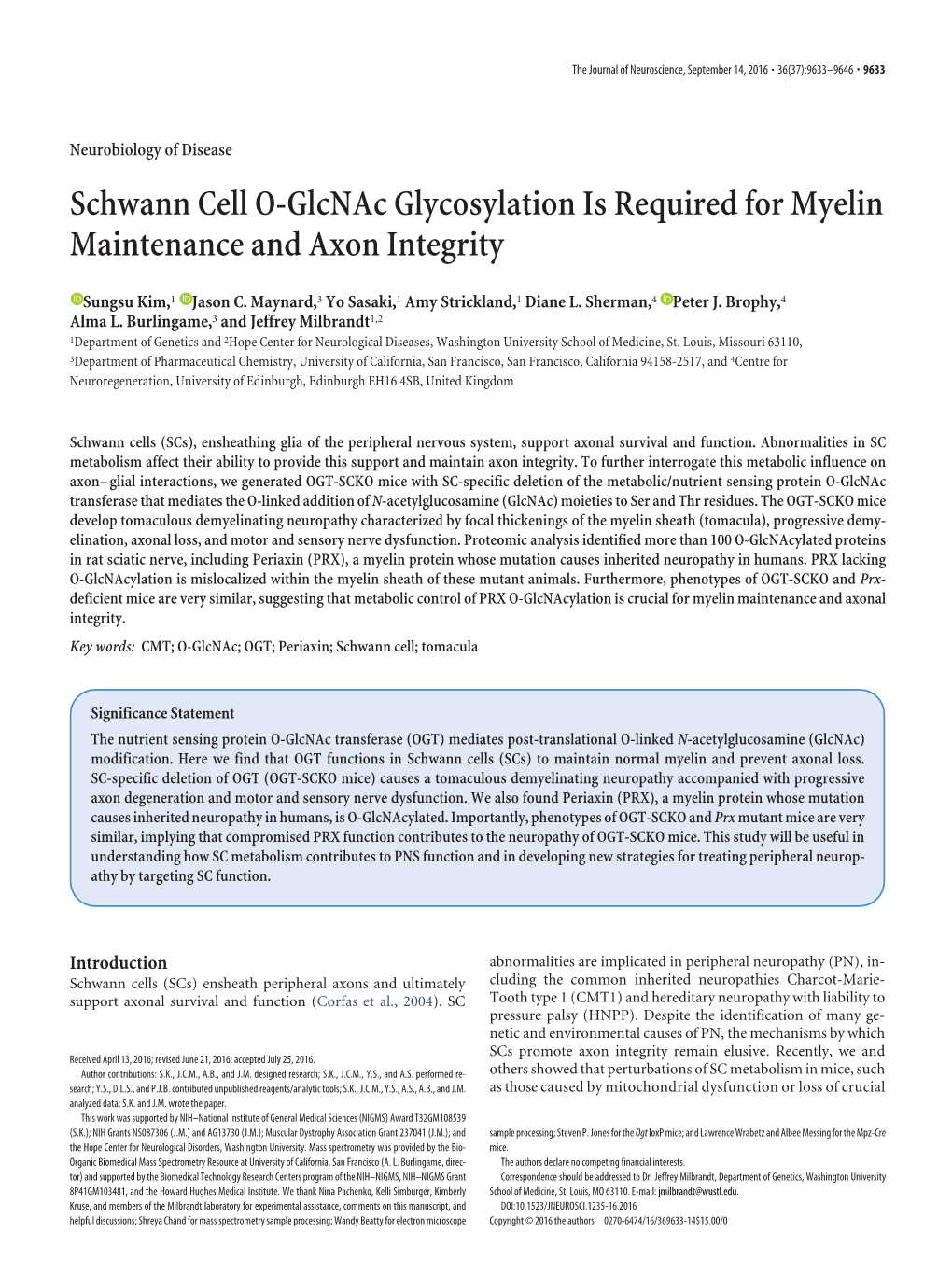 Schwann Cell O-Glcnac Glycosylation Is Required for Myelin Maintenance and Axon Integrity