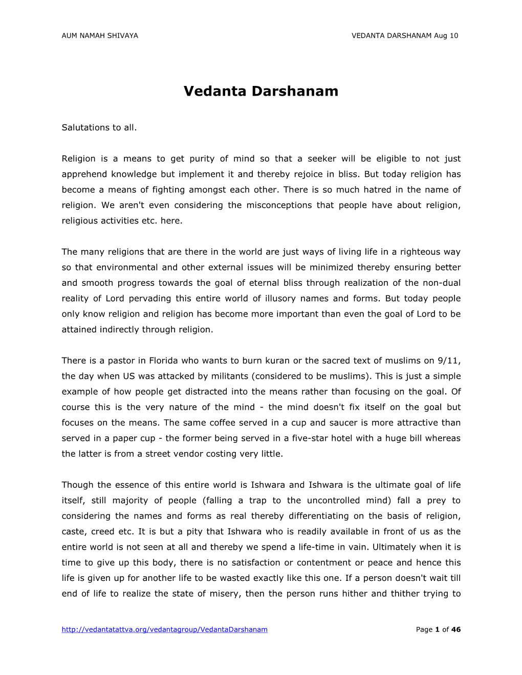 VEDANTA DARSHANAM Aug 10