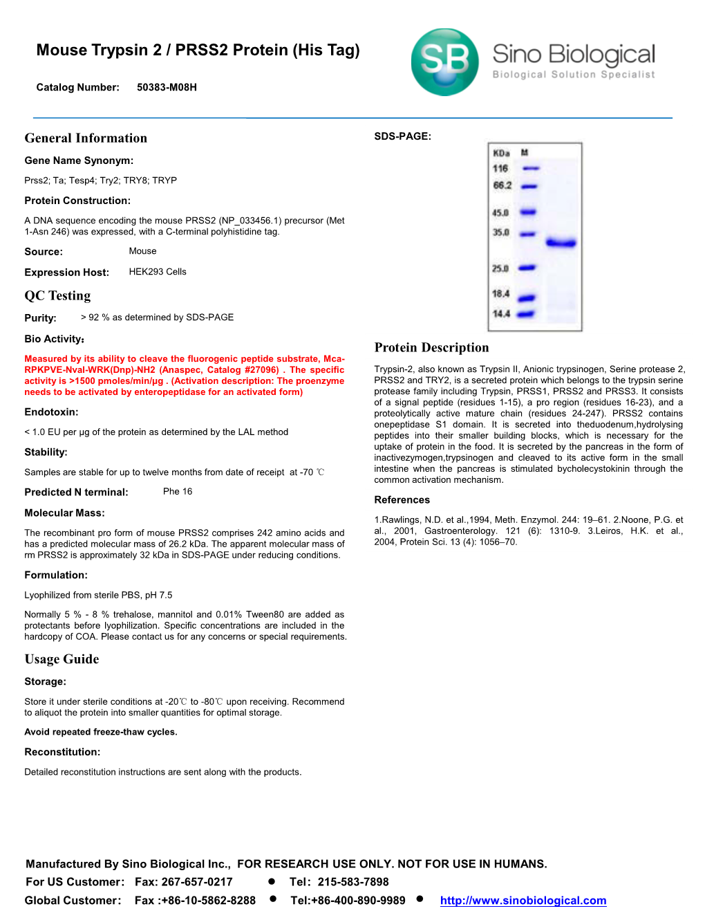 Mouse Trypsin 2 / PRSS2 Protein (His Tag)